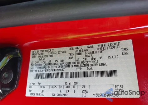 2015 Ford F-150 Xlt from USA, damaged, VIN 1FTEX1EP3FFB29157